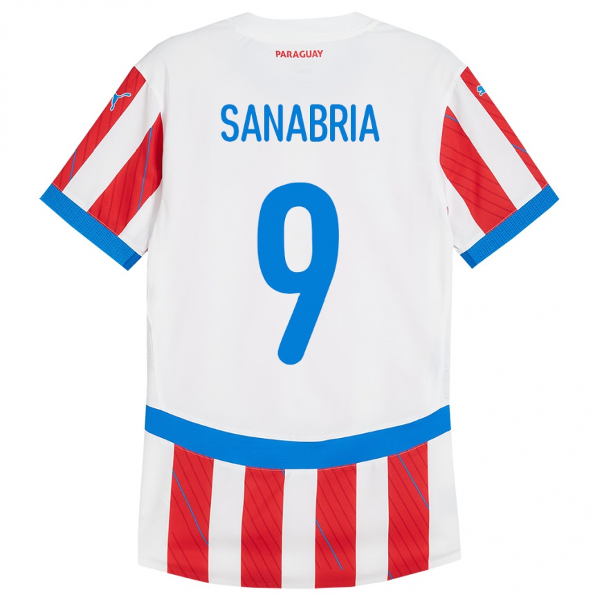 Hombre Fútbol Camiseta Paraguay Antonio Sanabria #9 Blanco Rojo 1ª Equipación 24-26 México