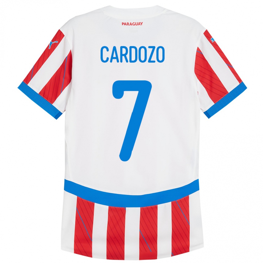 Hombre Fútbol Camiseta Paraguay Fernando Cardozo #7 Blanco Rojo 1ª Equipación 24-26 México