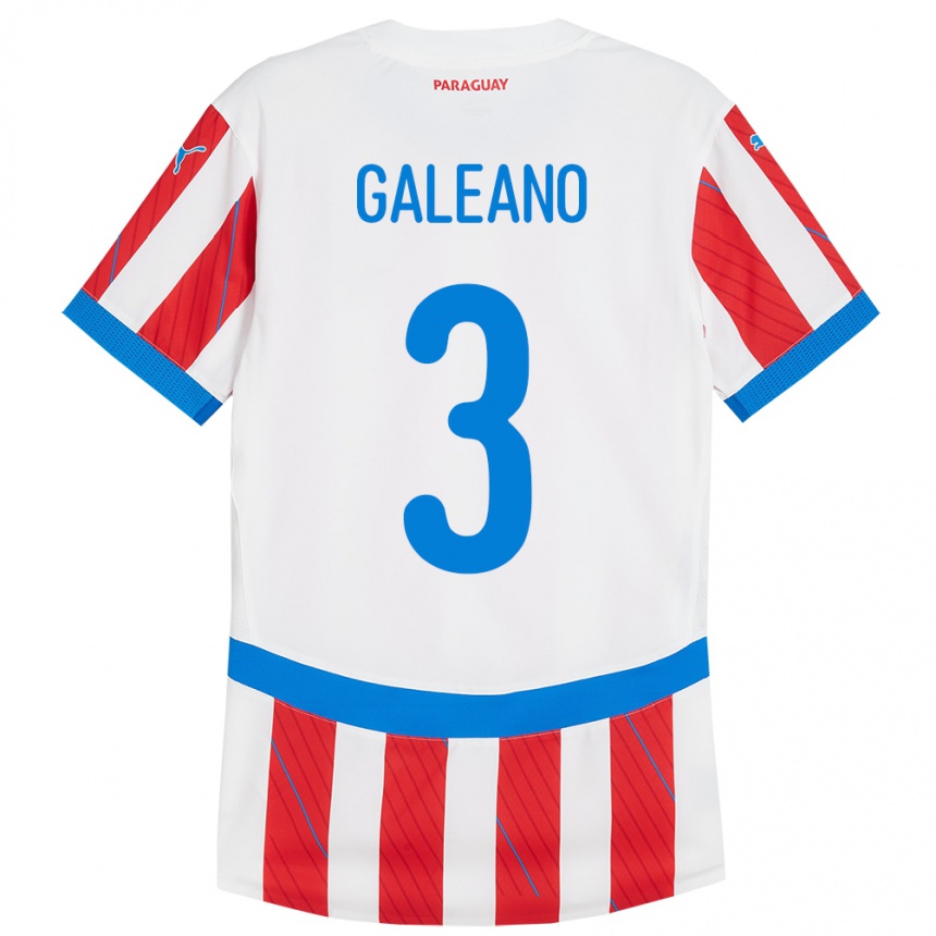 Hombre Fútbol Camiseta Paraguay Fernando Galeano #3 Blanco Rojo 1ª Equipación 24-26 México