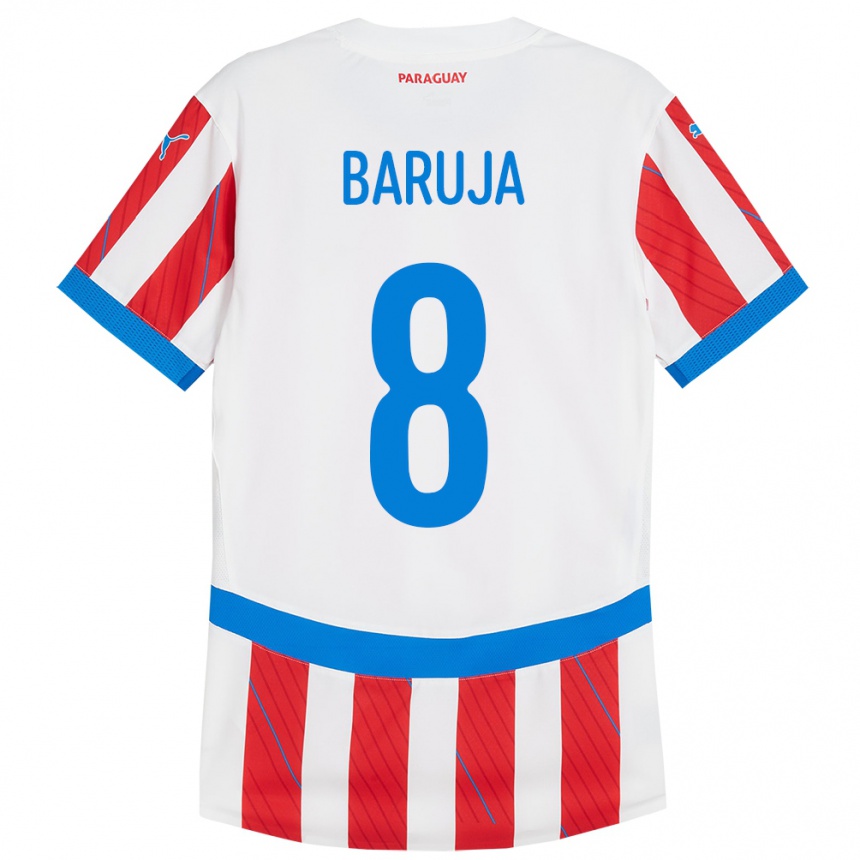 Hombre Fútbol Camiseta Paraguay Fabrizio Baruja #8 Blanco Rojo 1ª Equipación 24-26 México