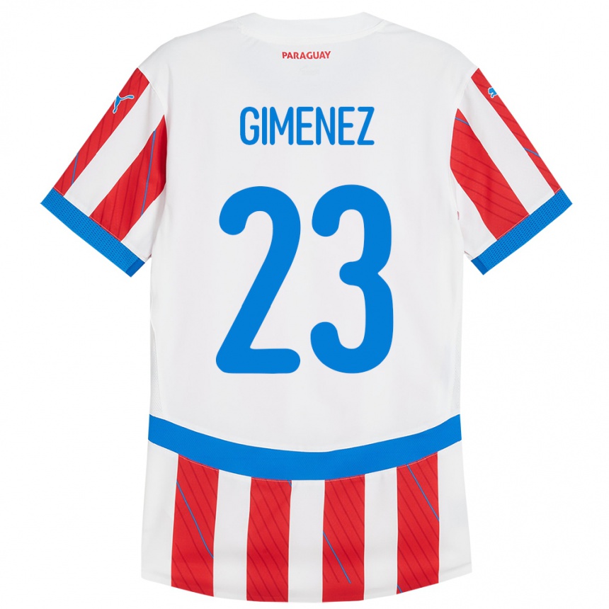 Hombre Fútbol Camiseta Paraguay Miguel Giménez #23 Blanco Rojo 1ª Equipación 24-26 México