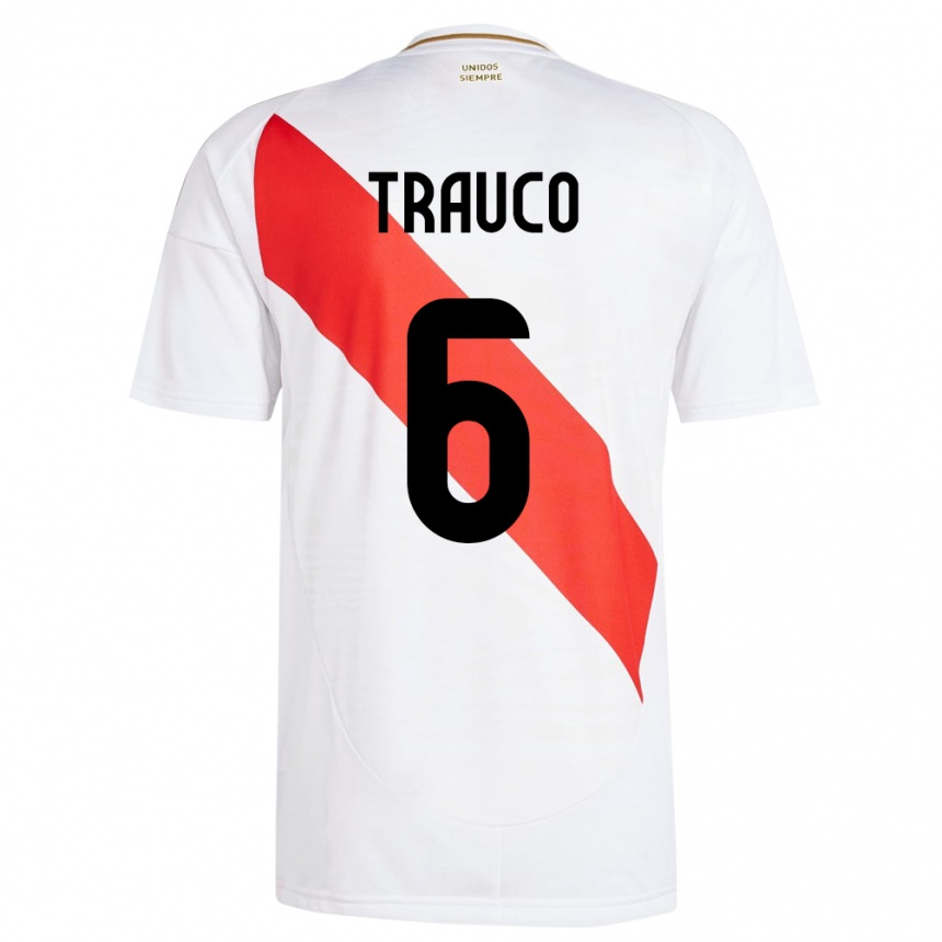 Hombre Fútbol Camiseta Perú Miguel Trauco #6 Blanco 1ª Equipación 24-26 México