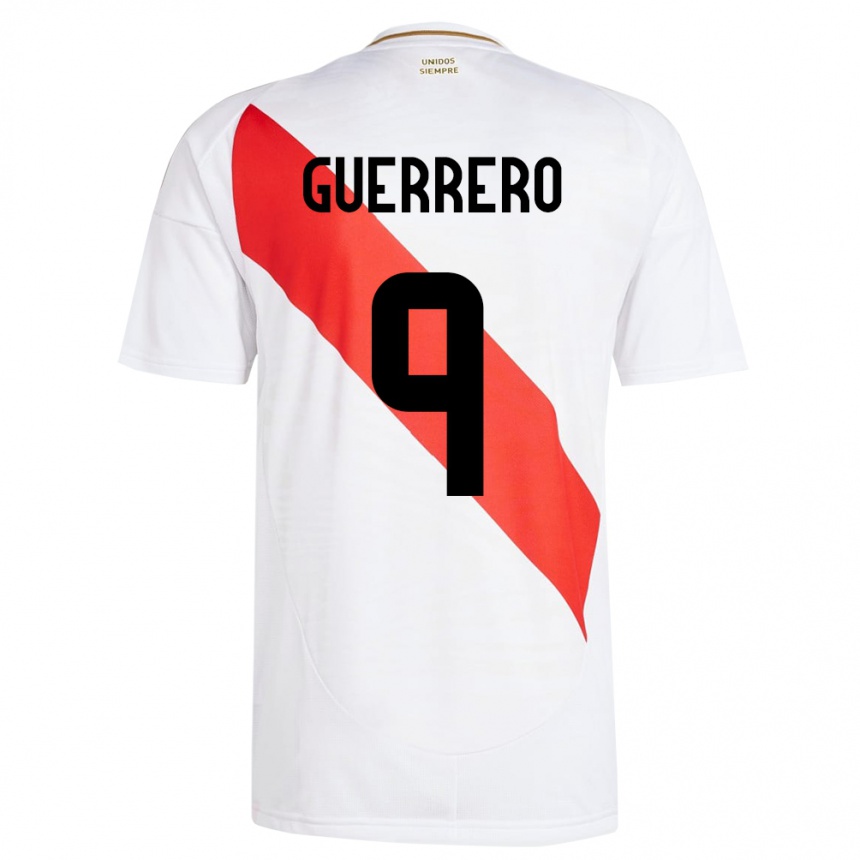 Hombre Fútbol Camiseta Perú Paolo Guerrero #9 Blanco 1ª Equipación 24-26 México