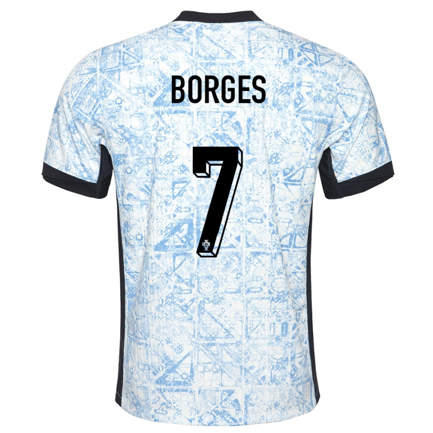 Hombre Fútbol Camiseta Portugal Carlos Borges #7 Crema Azul 2ª Equipación 24-26 México