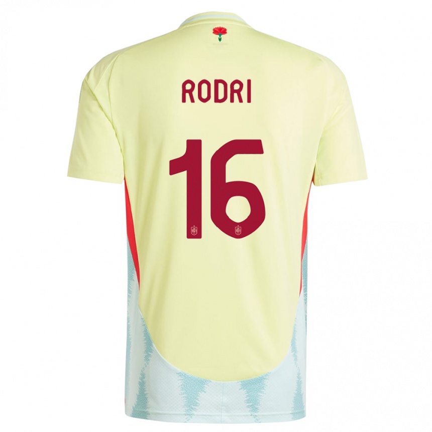 Hombre Fútbol Camiseta España Rodri #16 Amarillo 2ª Equipación 24-26 México