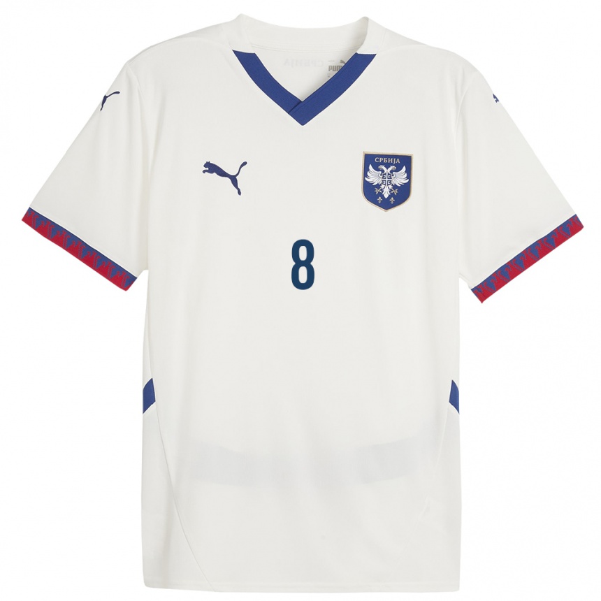 Hombre Fútbol Camiseta Serbia Aleksandar Stankovic #8 Blanco 2ª Equipación 24-26 México