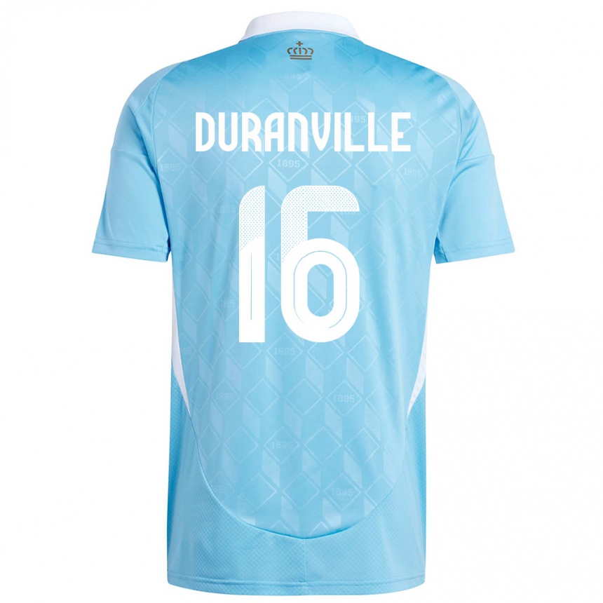 Hombre Fútbol Camiseta Bélgica Julien Duranville #16 Azul 2ª Equipación 24-26 México