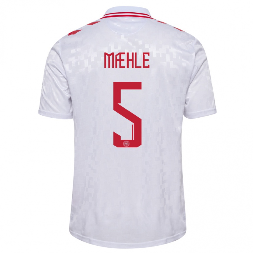 Hombre Fútbol Camiseta Dinamarca Joakim Maehle #5 Blanco 2ª Equipación 24-26 México