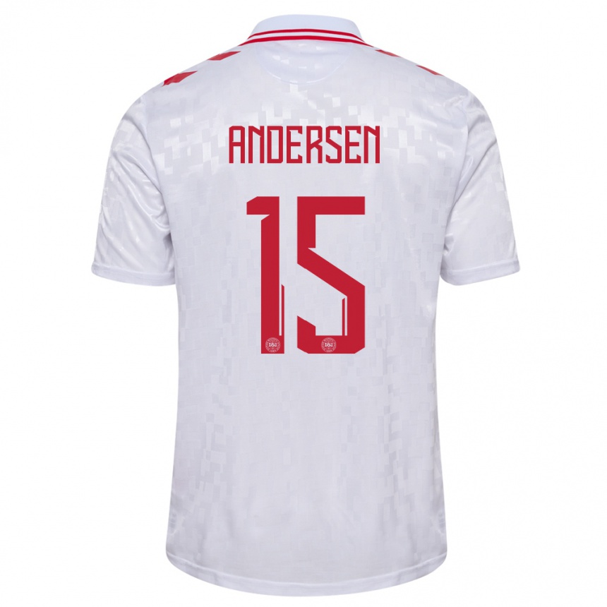 Hombre Fútbol Camiseta Dinamarca Jacob Andersen #15 Blanco 2ª Equipación 24-26 México