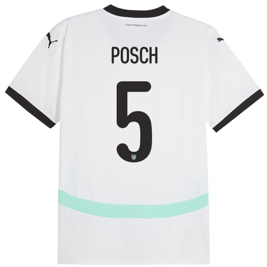 Hombre Fútbol Camiseta Austria Stefan Posch #5 Blanco 2ª Equipación 24-26 México