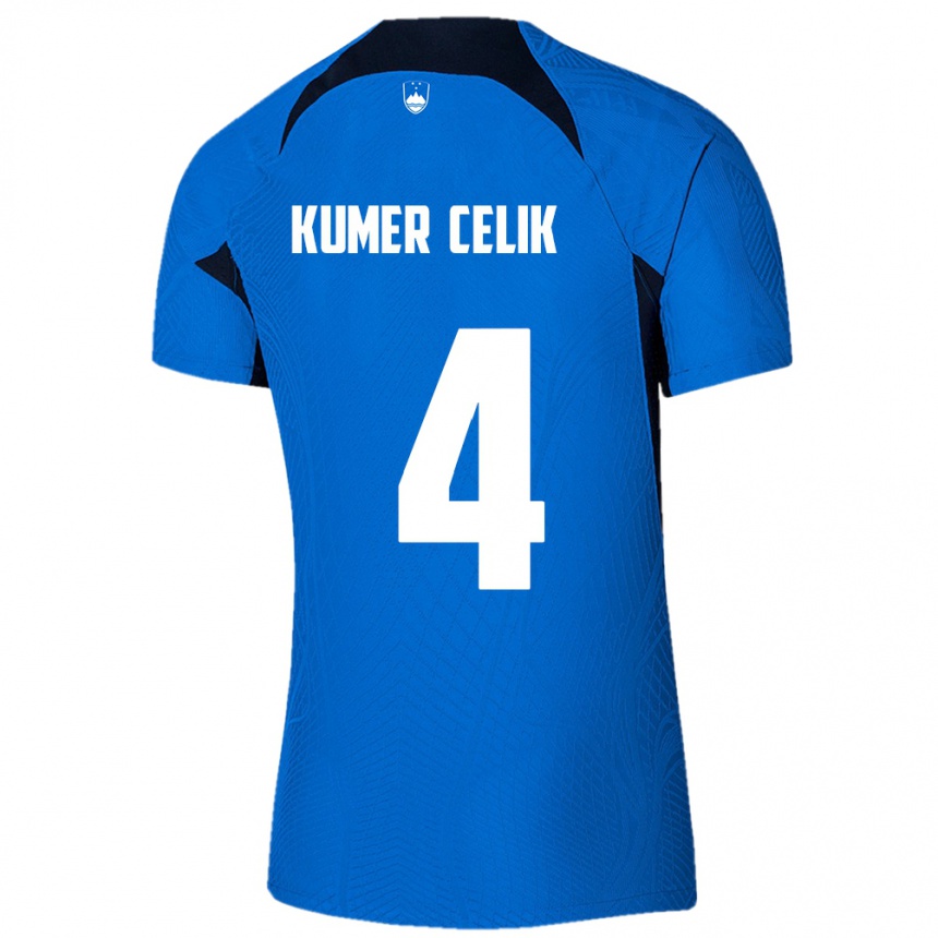 Hombre Fútbol Camiseta Eslovenia An Kumer Celik #4 Azul 2ª Equipación 24-26 México