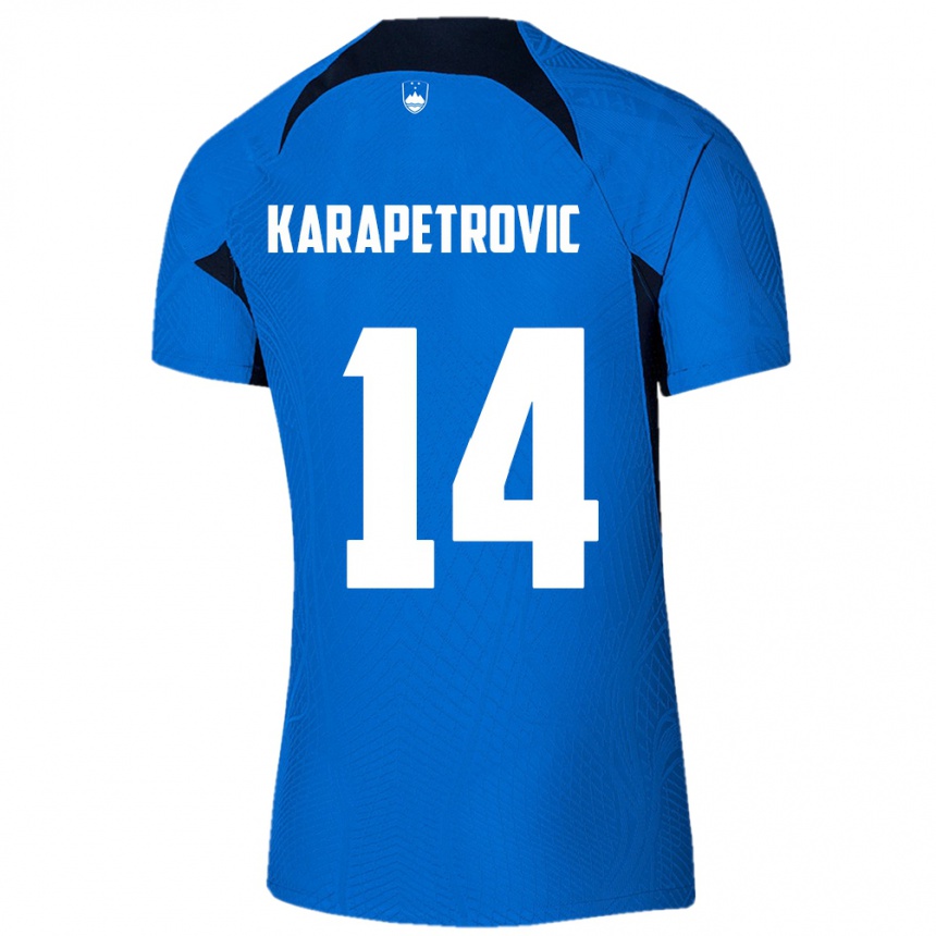 Hombre Fútbol Camiseta Eslovenia Luka Karapetrovic #14 Azul 2ª Equipación 24-26 México