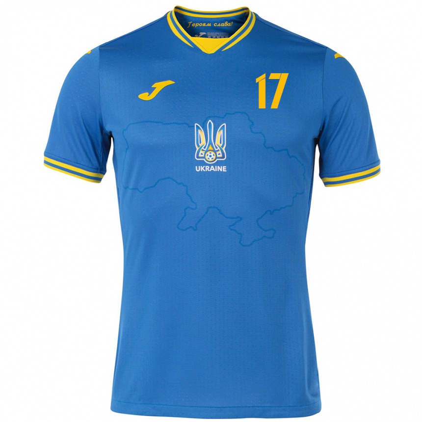 Hombre Fútbol Camiseta Ucrania Ivan Denysov #17 Azul 2ª Equipación 24-26 México