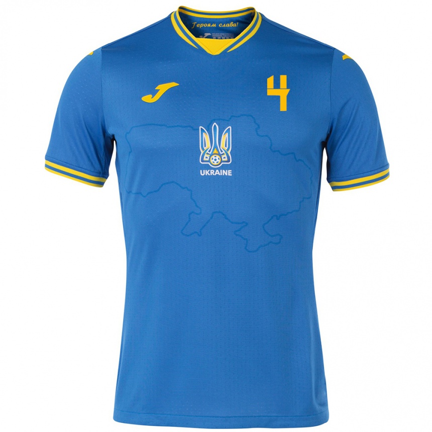 Hombre Fútbol Camiseta Ucrania Maksym Dyachuk #4 Azul 2ª Equipación 24-26 México