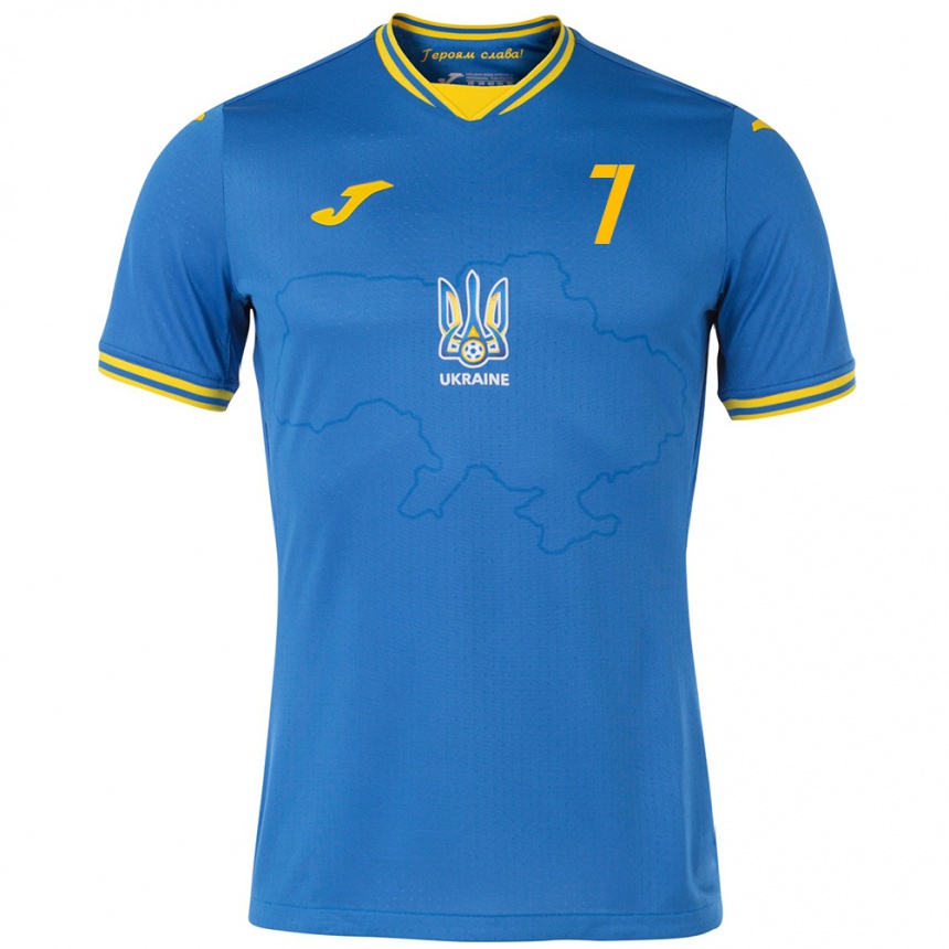 Hombre Fútbol Camiseta Ucrania Kristian Shevchenko #7 Azul 2ª Equipación 24-26 México