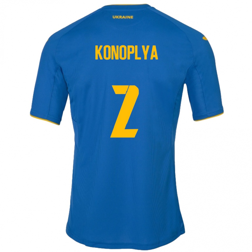 Hombre Fútbol Camiseta Ucrania Yukhym Konoplya #2 Azul 2ª Equipación 24-26 México
