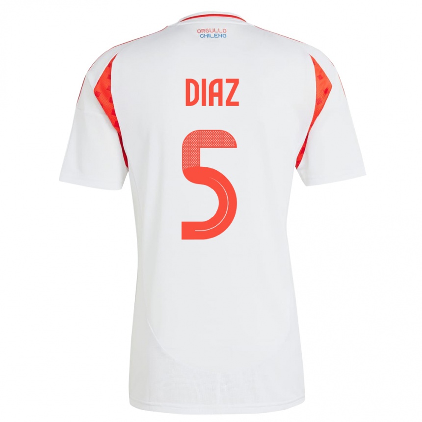 Hombre Fútbol Camiseta Chile Paulo Díaz #5 Blanco 2ª Equipación 24-26 México