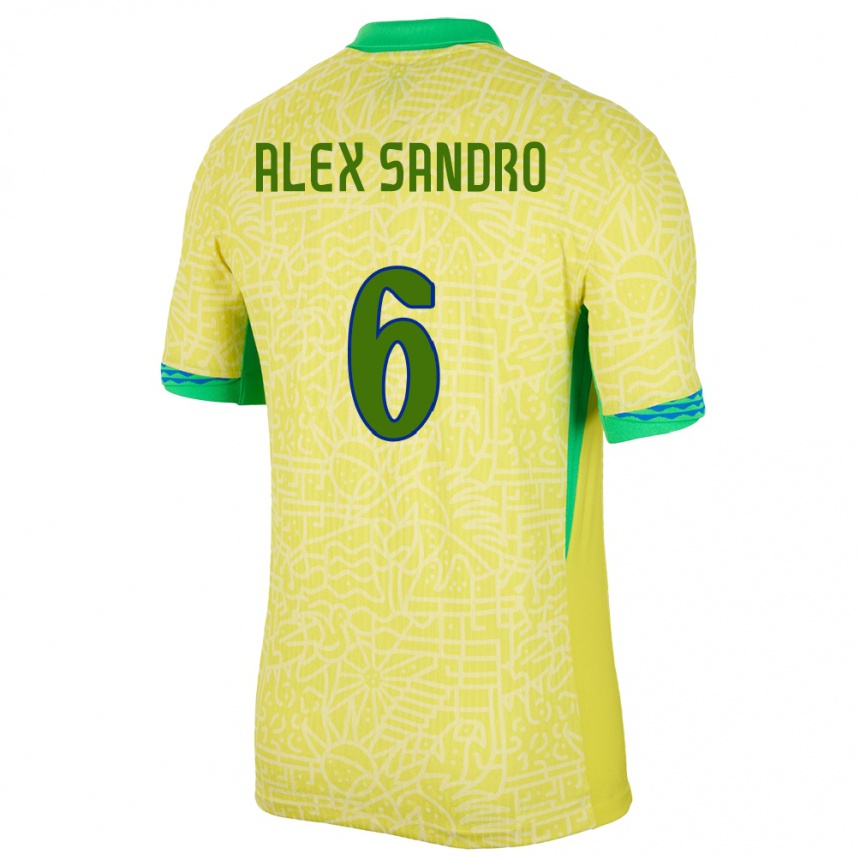 Mujer Fútbol Camiseta Brasil Alex Sandro #6 Amarillo 1ª Equipación 24-26 México