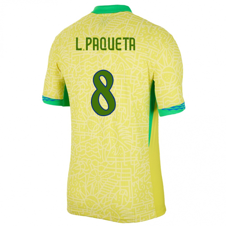 Mujer Fútbol Camiseta Brasil Lucas Paqueta #8 Amarillo 1ª Equipación 24-26 México