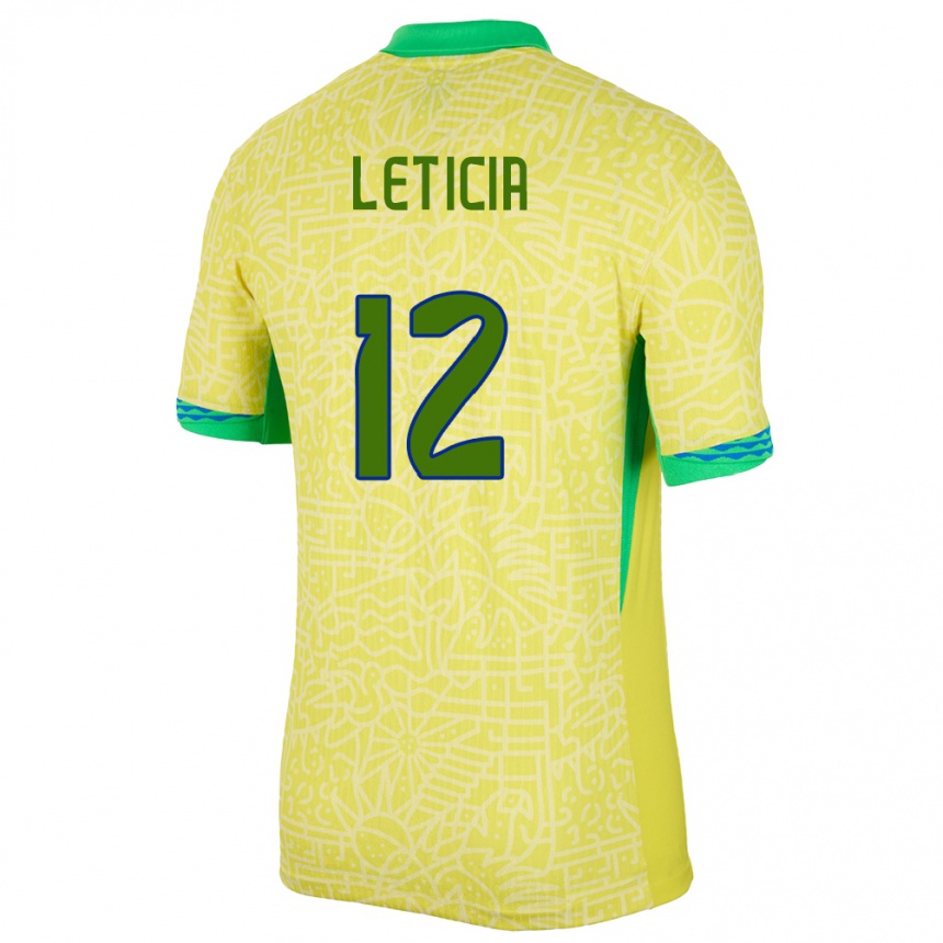 Mujer Fútbol Camiseta Brasil Leticia #12 Amarillo 1ª Equipación 24-26 México