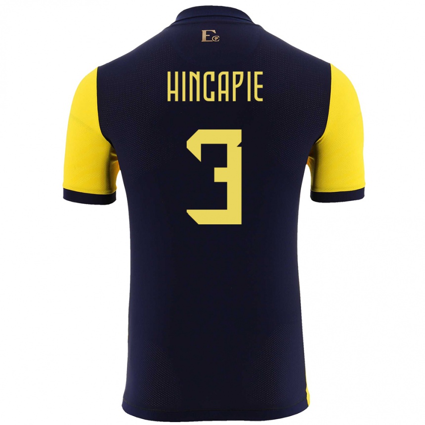 Mujer Fútbol Camiseta Ecuador Piero Hincapie #3 Amarillo 1ª Equipación 24-26 México
