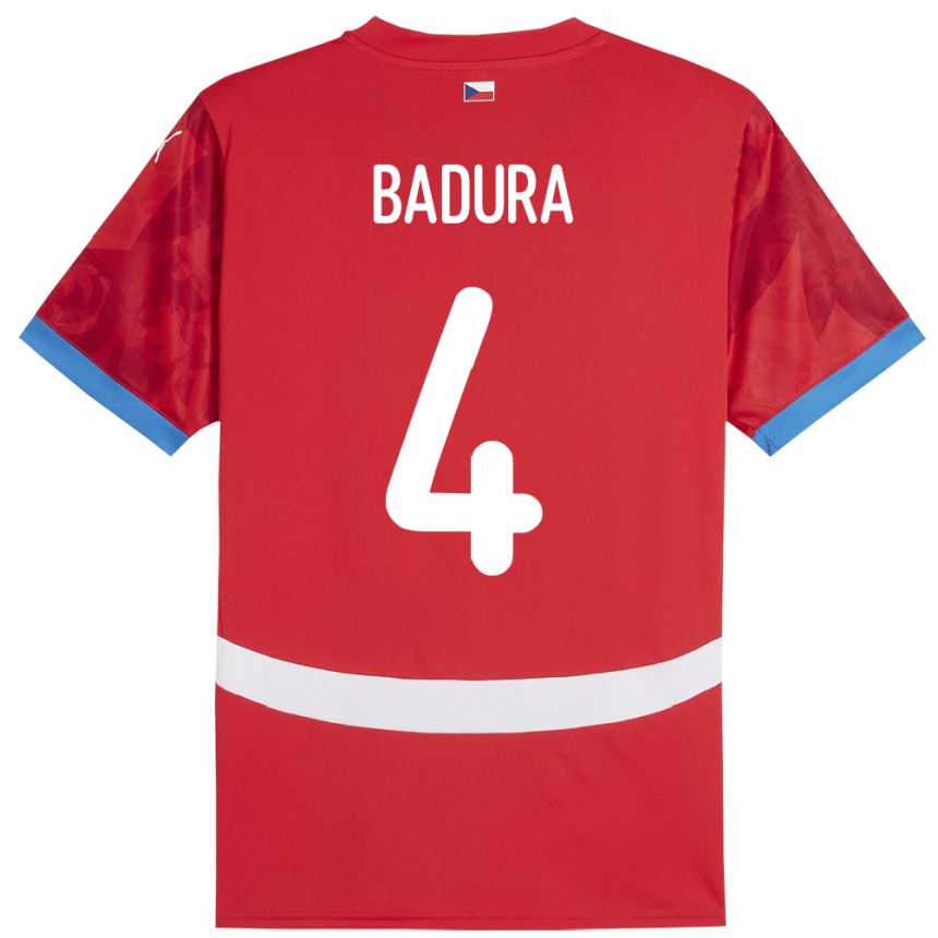 Mujer Fútbol Camiseta Chequia Vitezslav Badura #4 Rojo 1ª Equipación 24-26 México