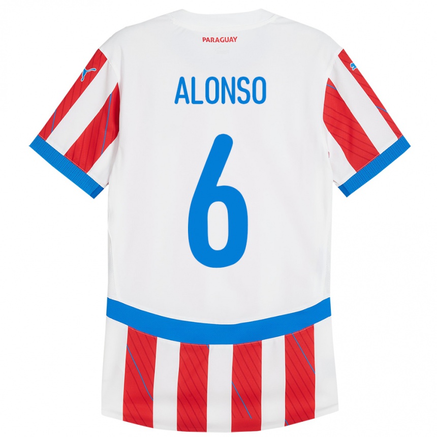 Mujer Fútbol Camiseta Paraguay Júnior Alonso #6 Blanco Rojo 1ª Equipación 24-26 México