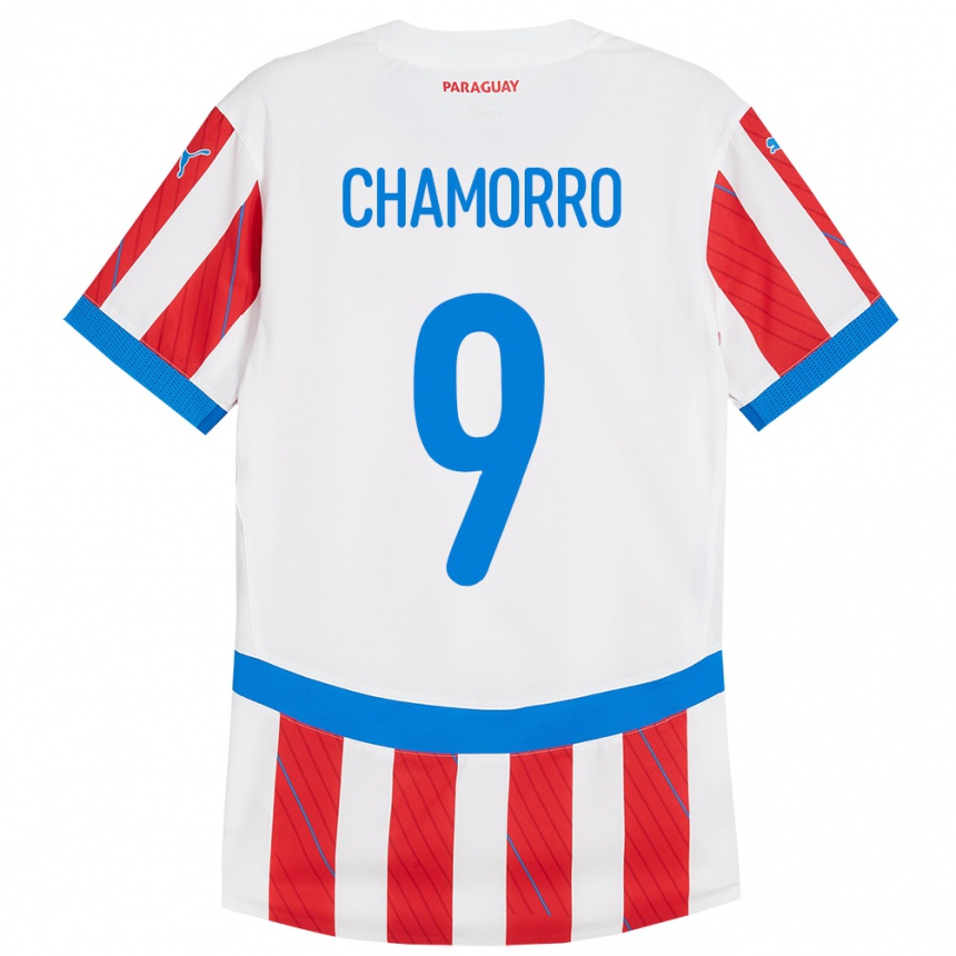 Mujer Fútbol Camiseta Paraguay Lice Chamorro #9 Blanco Rojo 1ª Equipación 24-26 México