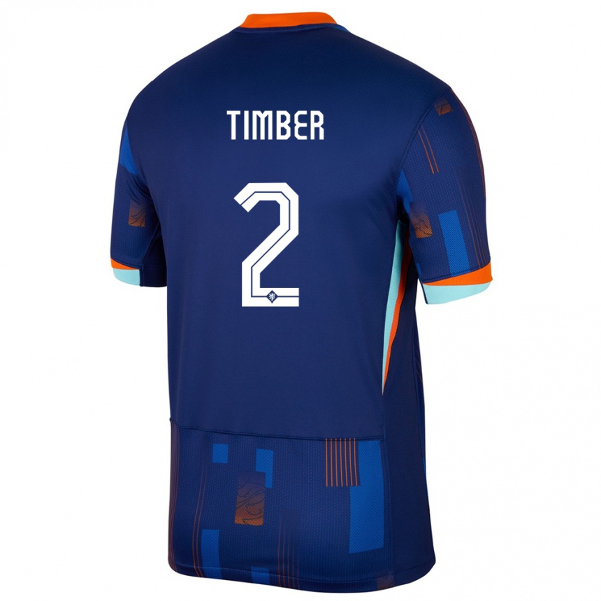 Mujer Fútbol Camiseta Países Bajos Jurrien Timber #2 Azul 2ª Equipación 24-26 México