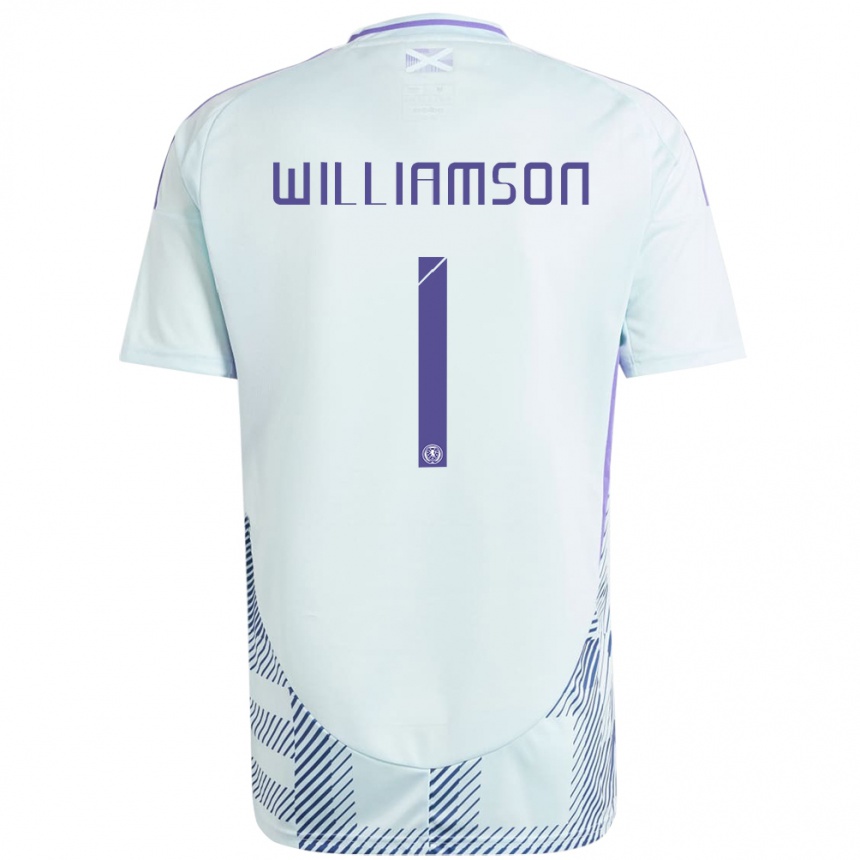 Mujer Fútbol Camiseta Escocia Woody Williamson #1 Azul Menta Claro 2ª Equipación 24-26 México