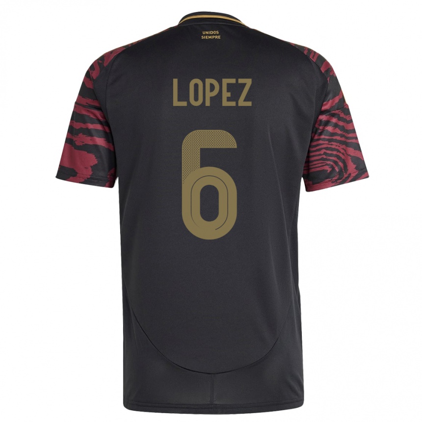 Mujer Fútbol Camiseta Perú Marcos López #6 Negro 2ª Equipación 24-26 México