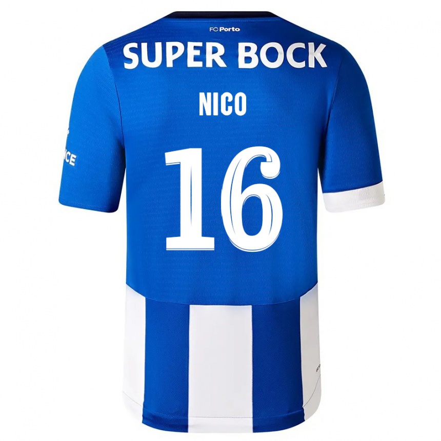 Niño Fútbol Camiseta Nico Gonzalez #16 Azul Blanco 1ª Equipación 2023/24 México