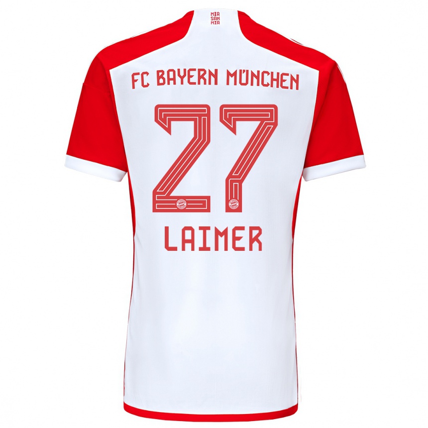 Niño Fútbol Camiseta Konrad Laimer #27 Rojo Blanco 1ª Equipación 2023/24 México