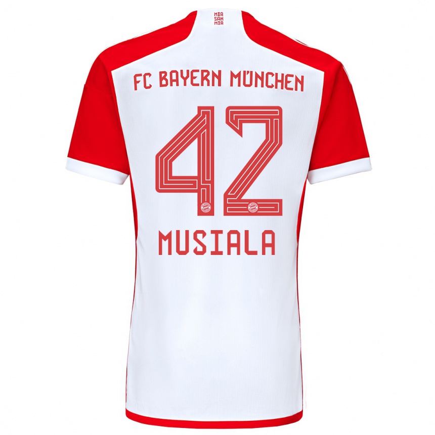 Niño Fútbol Camiseta Jamal Musiala #42 Rojo Blanco 1ª Equipación 2023/24 México