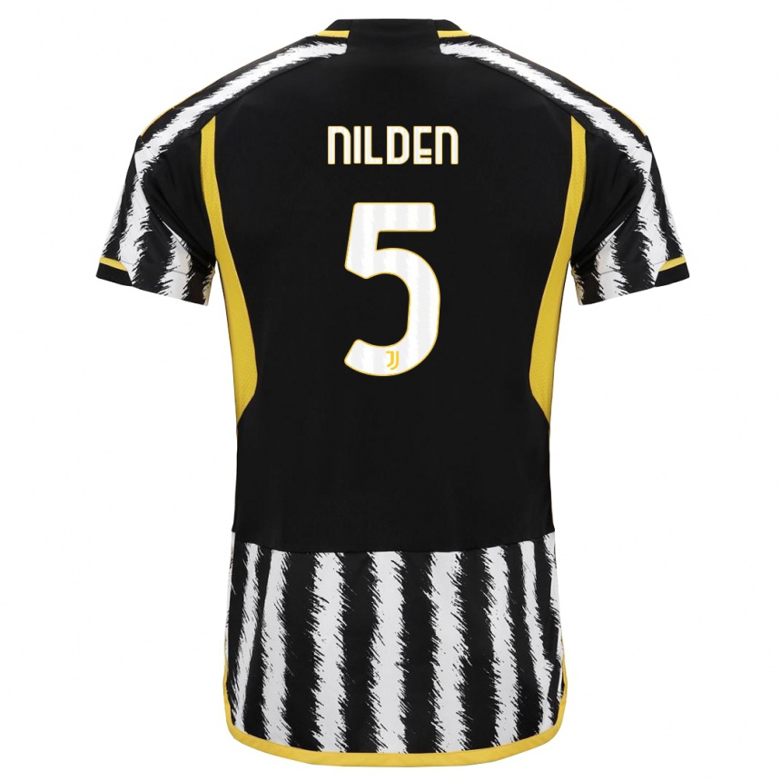 Niño Fútbol Camiseta Amanda Nilden #5 Blanco Negro 1ª Equipación 2023/24 México