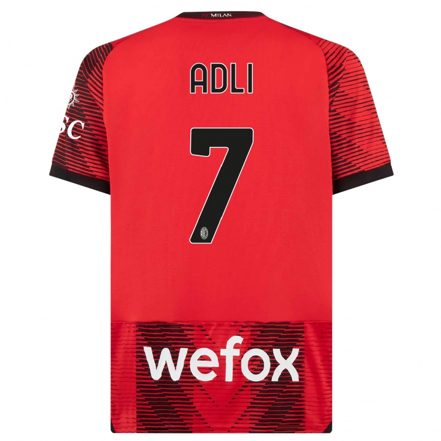 Niño Fútbol Camiseta Yacine Adli #7 Negro Rojo 1ª Equipación 2023/24 México