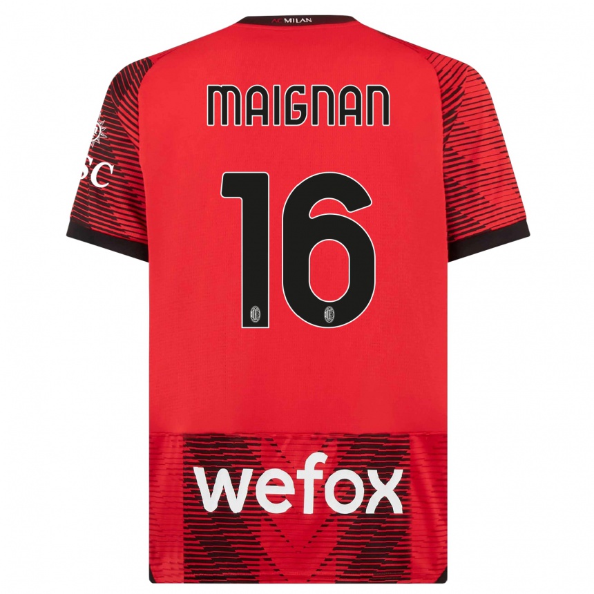 Niño Fútbol Camiseta Mike Maignan #16 Negro Rojo 1ª Equipación 2023/24 México