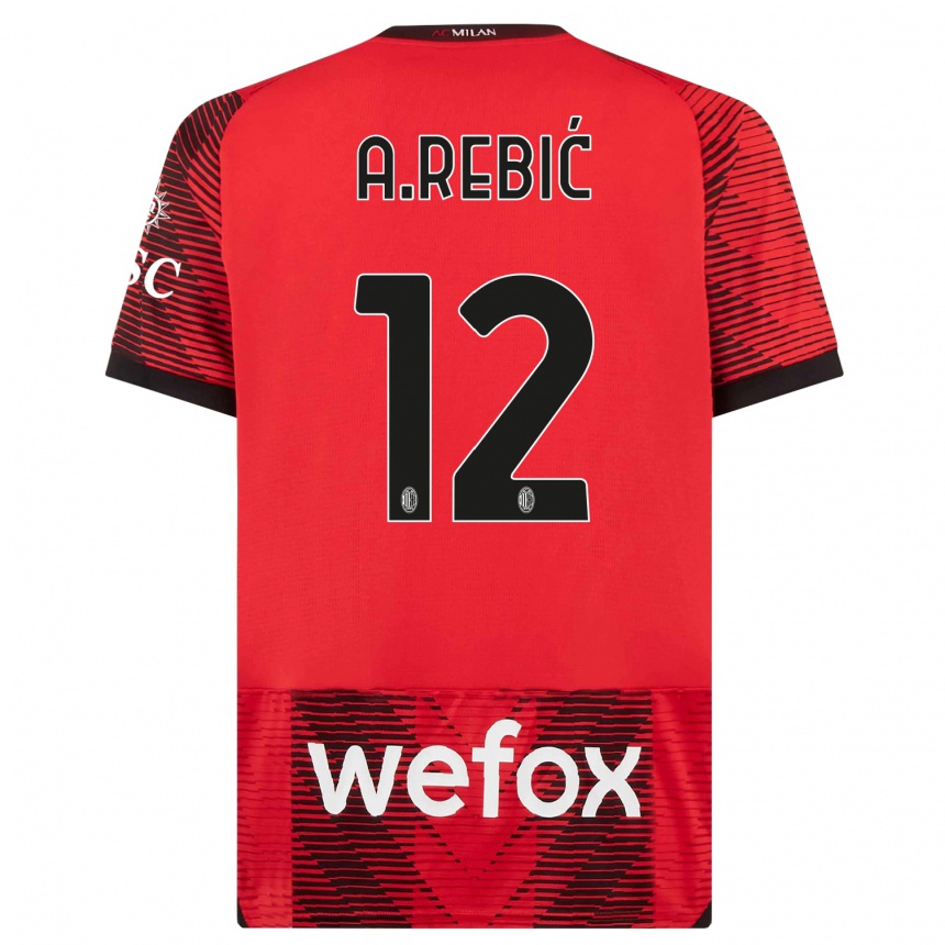 Niño Fútbol Camiseta Ante Rebic #12 Negro Rojo 1ª Equipación 2023/24 México