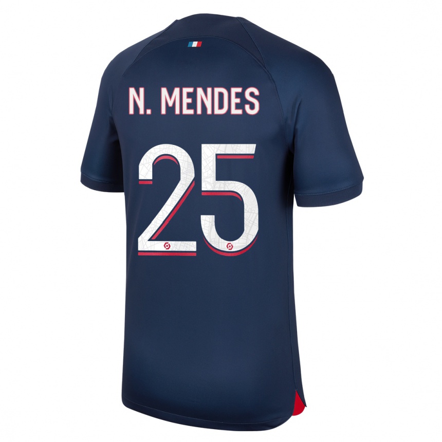 Niño Fútbol Camiseta Nuno Mendes #25 Azul Rojo 1ª Equipación 2023/24 México