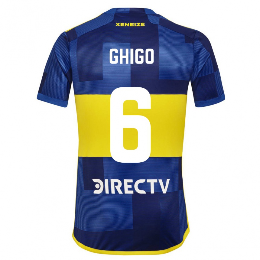 Niño Fútbol Camiseta Cecilia Ghigo #6 Azul Oscuro Amarillo 1ª Equipación 2023/24 México