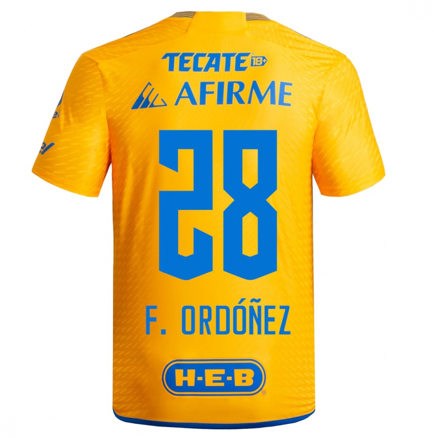 Niño Fútbol Camiseta Fernando Ordóñez #28 Amarillo 1ª Equipación 2023/24 México