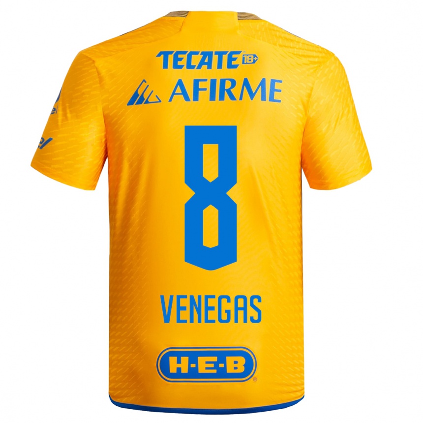 Niño Fútbol Camiseta Francisco Venegas #8 Amarillo 1ª Equipación 2023/24 México
