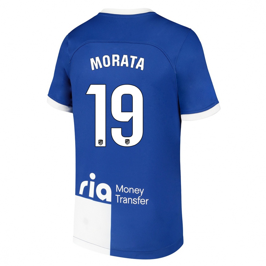 Niño Fútbol Camiseta Alvaro Morata #19 Azul Blanco 2ª Equipación 2023/24 México