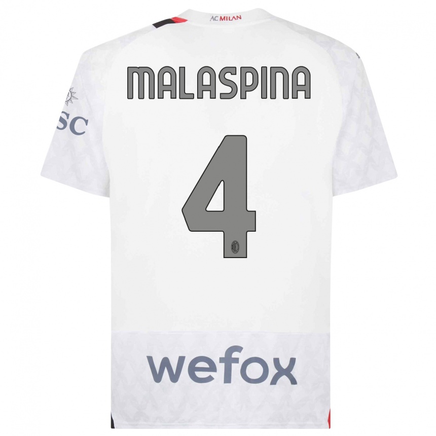 Niño Fútbol Camiseta Mattia Malaspina #4 Blanco 2ª Equipación 2023/24 México