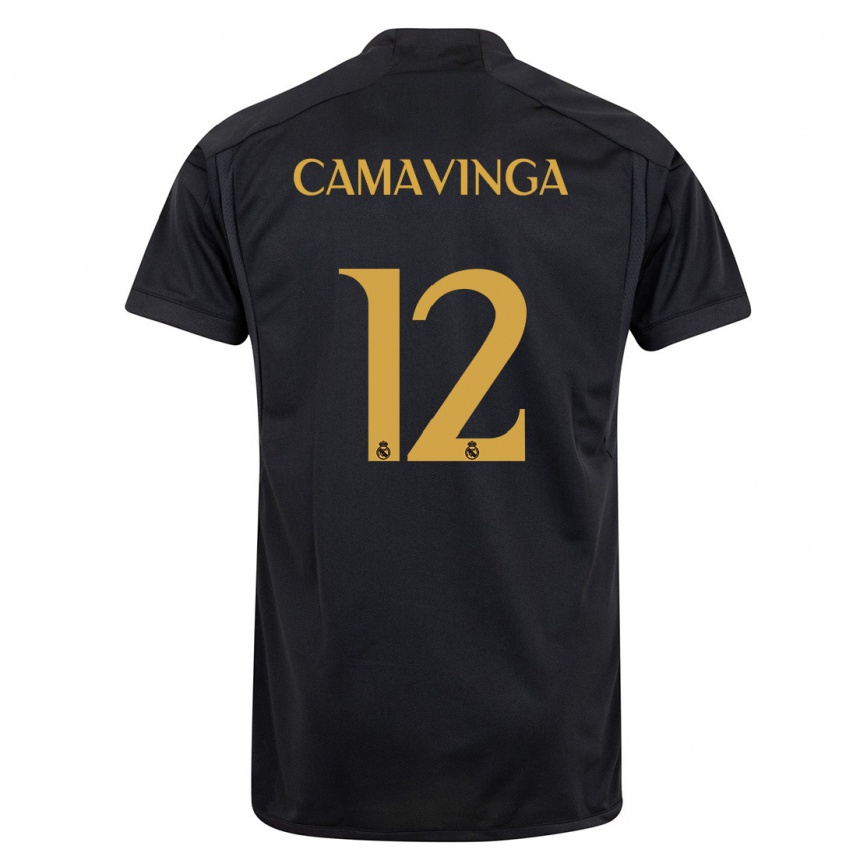 Niño Fútbol Camiseta Eduardo Camavinga #12 Negro Equipación Tercera 2023/24 México