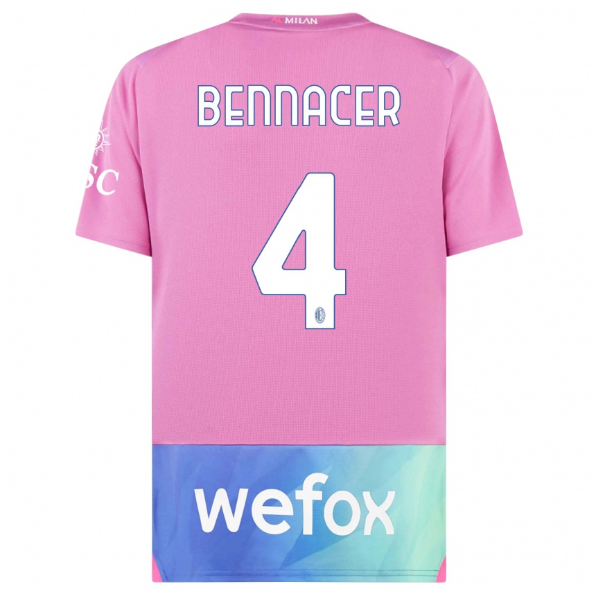 Niño Fútbol Camiseta Ismael Bennacer #4 Rosado Morado Equipación Tercera 2023/24 México