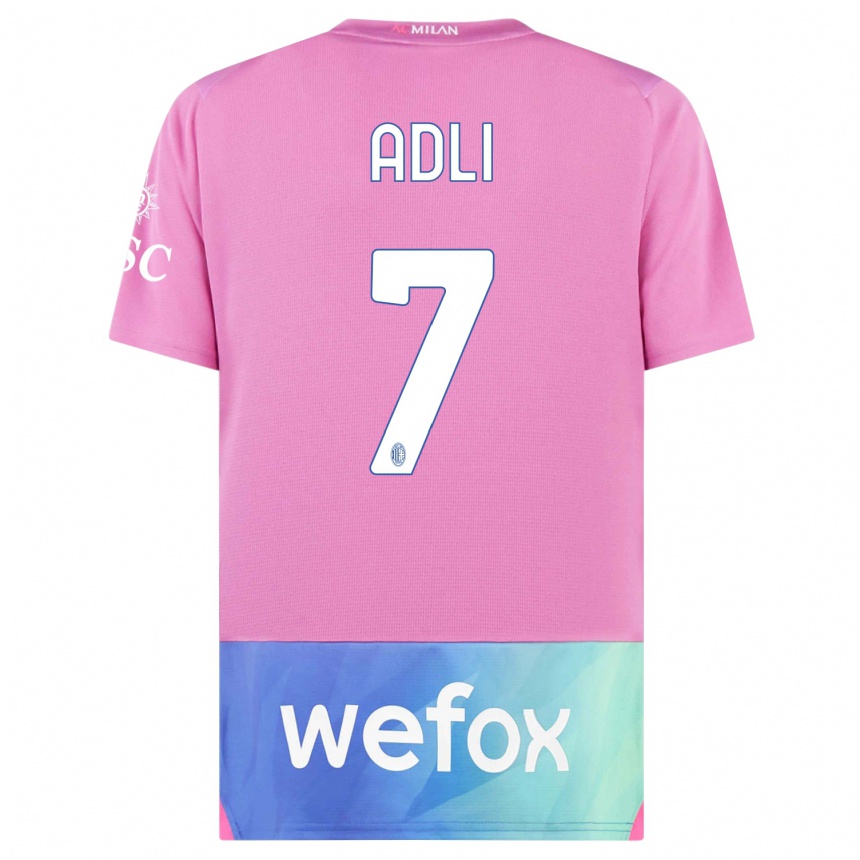 Niño Fútbol Camiseta Yacine Adli #7 Rosado Morado Equipación Tercera 2023/24 México