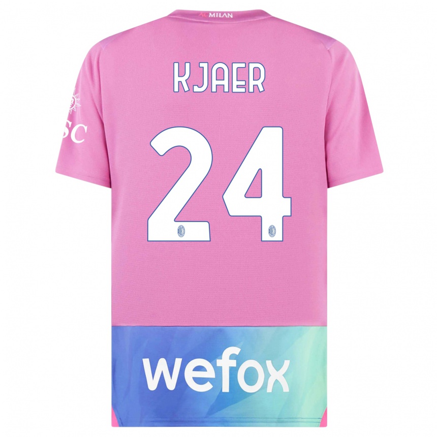 Niño Fútbol Camiseta Simon Kjaer #24 Rosado Morado Equipación Tercera 2023/24 México