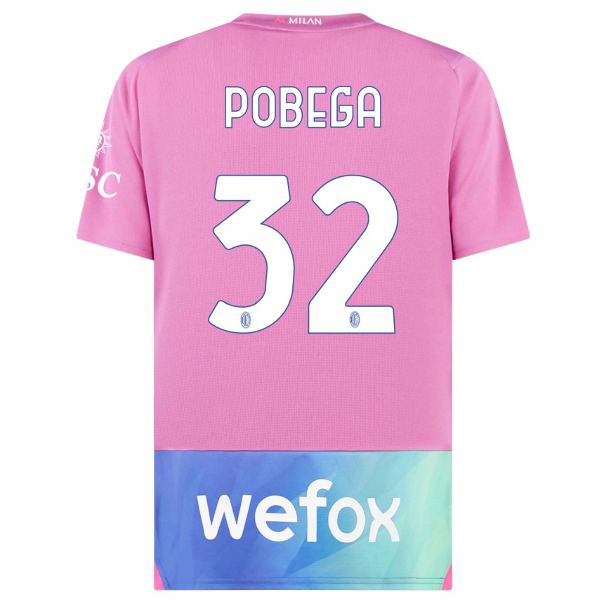 Niño Fútbol Camiseta Tommaso Pobega #32 Rosado Morado Equipación Tercera 2023/24 México