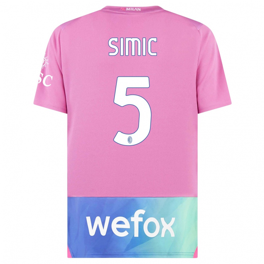 Niño Fútbol Camiseta Jan-Carlo Simic #5 Rosado Morado Equipación Tercera 2023/24 México